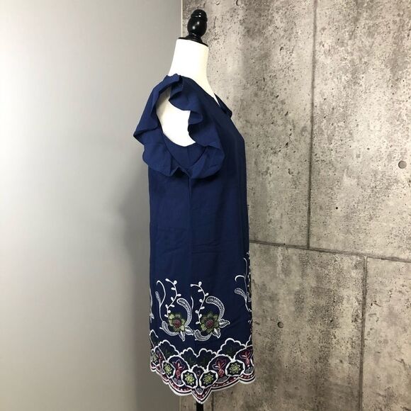 🆕 Love Kuza Navy Embroidered Floral Scalloped Ruffle Shift - Picture 3 of 11